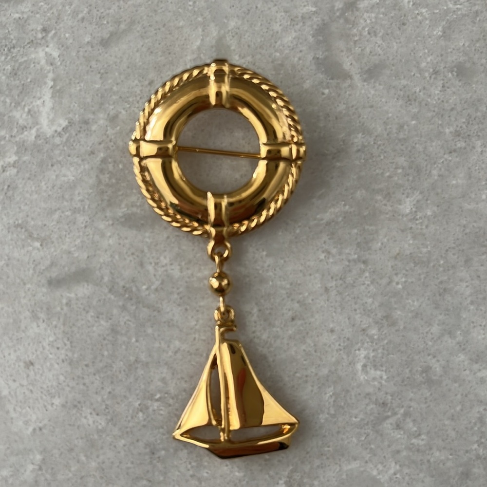 Vintage Premier Design Gold-tone Sailboat Brooch